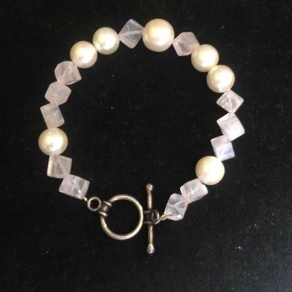 Handmade Vintage Inspired Faux Pearl Pink Gemstones Necklace & Two Bracelets Set - Picture 8 of 16